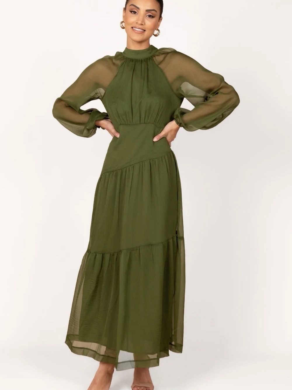 Petal and pup Olive Green Long Sleeve Maxi Dress